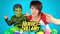 Heroes & Villains Surprise Eggs Game #4! K-City