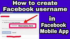 how to create username for facebook profile in fb mobile app