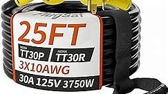 25 FT 30 Amp RV Extension Cord Outdoor with Grip Handle, Flexible Heavy Duty 10/3 Gauge STW RV Power Cord Waterproof with Cord Organizer, NEMA TT-30P to TT-30R, Black-Yellow, ETL Listed
