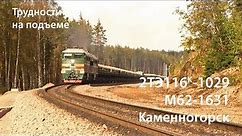 Тепловоз 2ТЭ116К-1029. Train stalls on grade (РЖД)