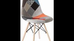 Upholstered Plastic Multicolor Fabric Patchwork DSW Shell Dining Chair with Wooden Dowel Eiffel Legs