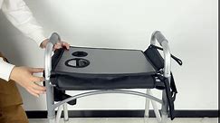 Walker Tray for Folding Walker, Mobility Table Trays for Walkers for Seniors with Cup Holder,Walker Trays for Rolling Folding Walker,Walker Accessories for Elderly (Black with Pockets)