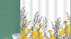 Shower Curtain, Fabric Shower Curtain Lined Yellow Floral Shower Curtain - 72" W x 72" L with 12 Hooks for Home Hotel Shower Curtains for Bathroom Waterproof Bathroom Shower Curtain