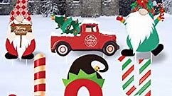 Christmas Yard Signs Stakes Outdoor Decorations - 6PCS Xmas Lawn Decorations Signs - Joy, Car and Gnomes for Holiday Christmas Decorations Outside