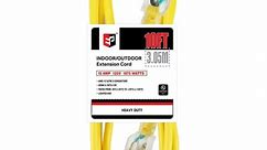 E 10 ft Lighted Outdoor Extension Cord - 12/3 SJTW Heavy Duty Yellow Extension Cable with 3 rong Grounded lug - 15AM ower Cord for Lawn, Garden, Aliances - Walmart.ca