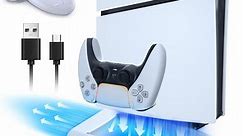 Charging Stand with Cooling Fan for PS5 Slim Console, Dual Controller Charger Station with 9 RGB Light for DualSense/Edge, Quiet Cooling System Accessories for Playstation5 Slim Digital/Disc