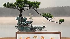 Tabletop Water Fountains Indoor Waterfall with Mist Fake Plants for Feng Shui Wealth Boom Desk Fountain with Fish Tank Pump Atomizer for Meditation in Living Room Bedroom Entrance Yoga Room