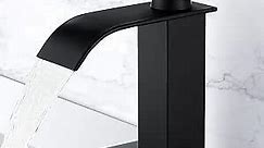Matte Black Bathroom Faucet Waterfall Spout Sink Faucet Single Handle 1 or 3 Hole 4 Inch Bathroom Sink Faucet Brass Vanity Faucets Modern Black Faucet Lavatory Water Mixer Tap with Deck Mount Plate