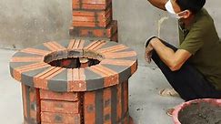 Build an outdoor wood-burning stove made of red cement bricks