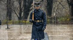 U.S. Soldier Guards Tomb Of The Unknown Through Severe Thunderstorm