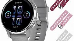Garmin Venu 2 Plus GPS Smartwatch Silver Bezel with Powder Gray Case 010-02496-00 and 3 Straps