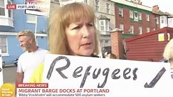 Locals protest asylum barge Bibby Stockholm as it docks in Dorset