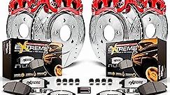 Power Stop KC2813A-36 Front and Rear Z36 Truck & Tow Carbon Fiber Ceramic Brake Pads with Drilled and Slotted Rotors and Red Calipers For 2007-2015 Toyota Tundra | 2008-2015 Toyota Sequoia