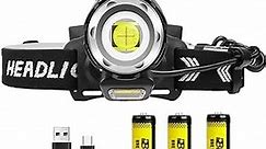 GRABOYY LED Headlamp Rechargeable,120000 Lumens Super Bright Head lamp Zoomable 4 Modes Waterproof Headlight with Batteries Included,Brightest Headlamps for Adults Hunting Camping,Hiking,Exploration