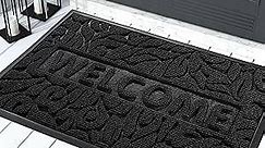 Yimobra Welcome Front Door Mat Outdoor, Heavy Duty Durable Non Slip Doormats, Rubber Backing, Low-Profile Entrance Rugs, Absorbent Resist Dirt, Easy Clean Patio Garage Floor Mats, 29.5X17 Inch, Black