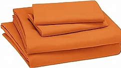 Amazon Basics Kid's Soft Easy-Wash Lightweight Microfiber 4-Piece Sheet Set, Solid, Full, Bright Orange