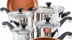 Farberware Classic Traditions Stainless Steel Cookware/Pots and Pans Set, Good for All Stovetops (Gas, Glass Top, Electric & Induction), 14 Piece - Silver