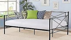 Classic Metal Daybed Frame Twin Size with Headboard Storage Steel Platform Bed Base Sofa Box Spring Replacement Easy Assembly Heavy Duty Slats for Living Room Guest Room, Black