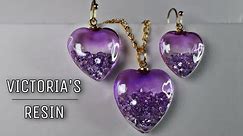 UV resin Heart jewelry set with floating crystals
