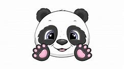 Cute cartoon panda blinks his eyes and moves his paws. Looped animation of animals on a white background.