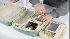 Estour Travel Toiletry Bag, Large Makeup Bag Organizer with Detachable Mirror and Clear Cosmetic Bag, Suitable for Travel Size Toiletries, Gifts for Women-Navy Blue