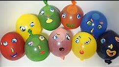 9 Face Wet Balloons Compilation Funny Learn Colours for children Water Colors Finger Family