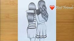 Best friends ❤ pencil Sketch Tutorial || How To Draw Two Friends Hugging Each other