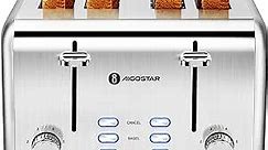 Toaster 4 Slice 1.6" Wide Slot Stainless Steel Toasters with Bagel, Reheat, Cancel, Defrost Function, 6 Shade Settings, Removable Crumb Tray, 1550W, Aigostar Best Rated Prime Toasters