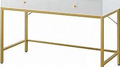 SUPERJARE Vanity Desk with Drawers, 47 inch Computer Desk, Modern Simple Home Office Desks, Makeup Dressing Table for Bedroom - White and Gold