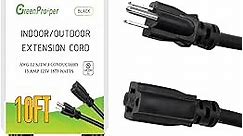 GreenProsper Outdoor Indoor Extension Cord 10 ft Waterproof, 12/3 15 AMP 1875W SJTW, Heavy Duty Electric Cord Outside, 3 Prong Grounded Plug, UL Listed, Black Extension Cord