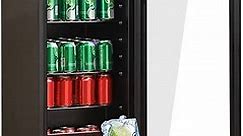 15" Beverage Refrigerator and Cooler, 120 Cans, Adjustable Shelves, Drink Fridge with Glass Door and Lock, LED Lighting, ETL, Touch Controls, Under Counter (Silver)