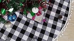 ShinyBeauty Christmas Tree Skirt 60 Inch Black Buffalo Plaid Christmas Tree Skirt Santa Christmas Tree Skirt With Tassel Cotton Tree Skirt Large Christmas Tree Skirt Holiday Party Decor Xmas Ornaments