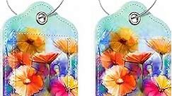 iapodiad Luggage Tags for Suitcase,2 Pack Watercolor Painting Luggage Tag,PU Leather Id Label Luggage Tags with Stainless Steel Loop and Privacy Cover for Women Men Teens Travel