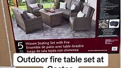 What do you thinkk about this outdoor seating set with fire table for a backyard or patio? Sunbrella fabric is the best! #costco #costcoguide #homedecor #backyard