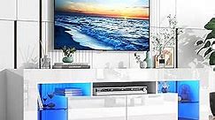Vinctik 6&Fox LED TV White Stand for 55/60/65inch TV,Modern Entertainment Center with 2 Storage Drawers and LED Light, High Glossy TV Console,TV Table Media Furniture (63inch, White 1)