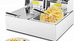 Wesoky Commercial Deep Fryer with Basket and Lid, 2 x 6.34QT Electric Fryer with Temperature Control, Stainless Steel Countertop Oil Fryer for French Fries, Chicken, Fish, Donuts, Wings (2 * 6L)