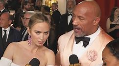 Watch Emily Blunt Crash Dwayne Johnsons Oscars Interview Exclusive