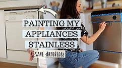 PAINTING MY OLD APPLIANCES WITH STAINLESS STEEL PAINT//how to makeover old appliances for $24