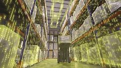 Visualization of a modern warehouse. Visualization of artificial intelligence. Futuristic concept of a modern warehouse.
