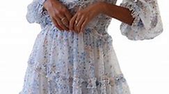 EVALESS Mini Dresses for Women White Floral Print V Neck Ruffle Long Sleeve Swing Dress Size M