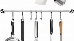 Kitchen Utensil Rack 2 Pack, 15.6 Inch Pots and Pans Hanging Rack Wall Mounted, 304 Stainless Steel Lid Cooking Utensil Hanger, 7 Sliding Hooks for Spatula Spoon, Measuring Cups, Coffee Mug