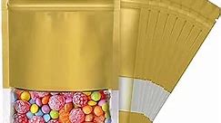 ODDIER 5.5"x7.8" 120pcs Smell Proof Mylar Bags for Food Storage, Stand-up Resealable Mylar Bags Food Storage Bags with Clear Window, Foil Pouch Stand-up Bags for Food Self Sealing Storage（gold）