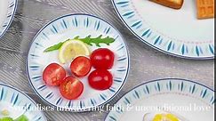 Braque Ceramic Dinner Plates Set of 6, 10.5 inch Dish Set - Microwave, Oven, and Dishwasher Safe, Scratch Resistant, Modern Rustic Dinnerware - Kitchen Porcelain Serving Dishes - Blue Sunflower