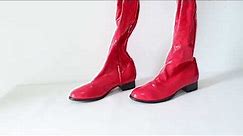 Sorbern Customized Strecthed Red Patent Legging Boots Flat Heel Round Toe