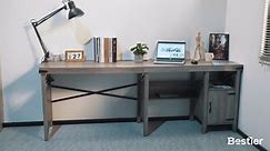 Bestier Farmhouse L-Shaped Computer Desk 60" Home Office Desk with Cabinet, Wash Gray