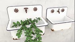 Deco 79 Metal Wall Indoor Outdoor Sink Hanging Planter with Bronze Hardware and Distressed Accents, Set of 2 Plant Hanger 17", 13"W, White