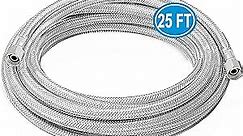 Refrigerator water line - 25 FT Premium Stainless Steel Braided Ice Maker Water Hose,Food grade PEX Inner Tube Fridge Water Line with 1/4" Fittings for Refrigerator Ice Maker