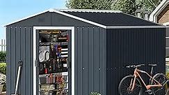 CDCASA 10x8 FT Storage Shed, Metal Outdoor Storage Sheds with Double Sliding Doors,Large Waterproof Tool Shed for Garden Patio, Backyard, Dark Grey