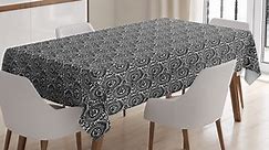 Ambesonne Black and White Tablecloth Rectangular Table Cover, Little Blossoms, 60"x84", Black and White