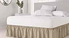 Wrap Around Dust Ruffle Bed Skirt - Beige - for King Size Beds with 15 in. Drop - Easy Fit Elastic Strap - Pleated Bedskirt with Brushed Fabric - Wrinkle Free, Machine Wash - by CGK Linens